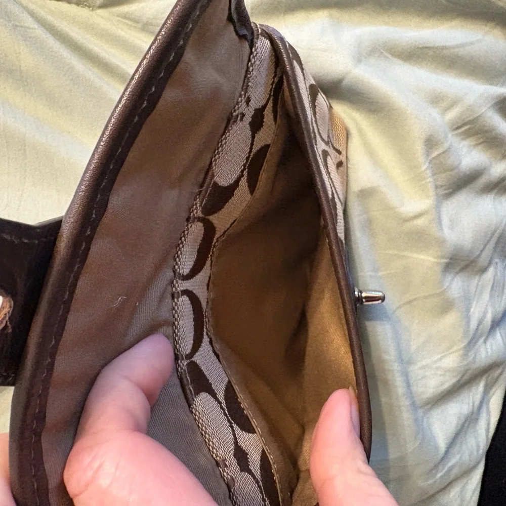 Coach Brown Signature Canvas Wristlet with Dark Brown Trim - Picture 3 of 4